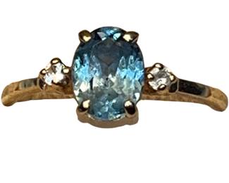 10K Gold Ladies Ring Oval Blue Gemstone Diamonds Engagement 1.6g Jewelry