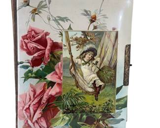Antique Victorian Photo Album Latching Chromolithograph Ornate Floral