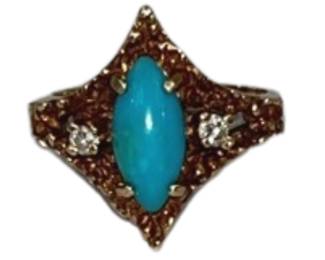 10k Gold Ladies Turquoise Diamond Ring Marquis 5.4g Jewelry
