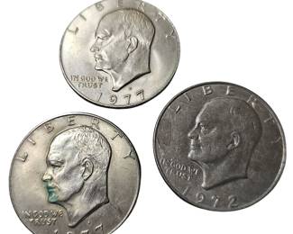 3 IKE Dollar Coins Eisenhower 1972 1977 1977