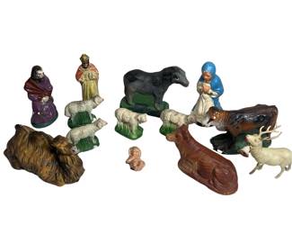 Chalkware Nativity Figures Animals Papier Mache Germany Plastic Reindeer