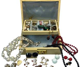 Vintage Costume Jewelry Chunky Clip On Earrings Necklaces Box Key