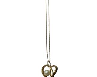 14K Necklace 18" Chain Heart Pendant Pearl 2.5g Jewelry