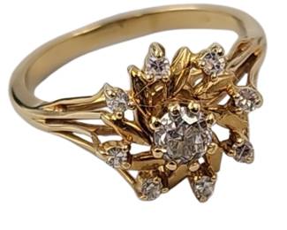 14K Gold Ladies Diamond Ring 3/8 Carat +Cluster 3.5g 585 Jewelry