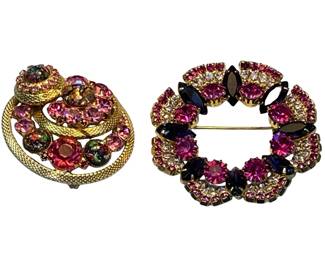 Vintage Costume Jewelry Brooches Pink Gold D&E Juliana Chunky