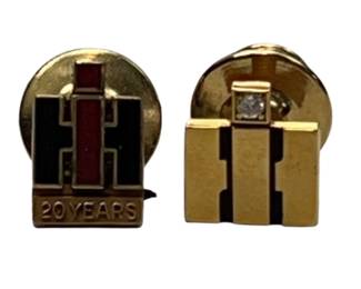 2 IH 10K Gold Lapel Pins 20 Year Diamond 2.2g Harvester