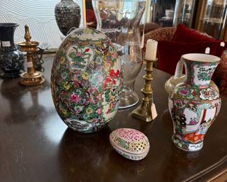 Large rose medallion egg perfect for your Easter table! Herend, brass, and more.