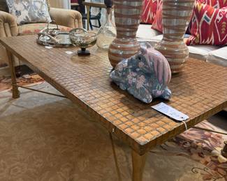Large metal inlaid coffee table