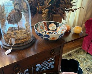 Beautiful Imari bowl, lots of unique wood side tables