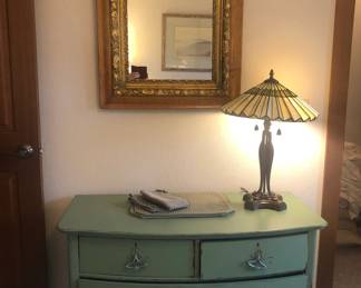 Green 3 drawer dresser on casters  42” w x 21.25” d x 27.25 t