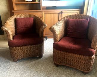 Set of 3 Palecek Wicker Chairs with Cushions - San Francisco