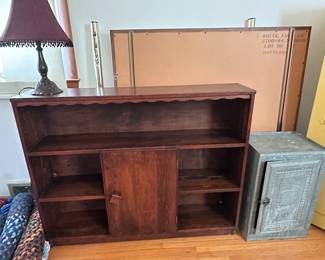 bookshelf and storage containers