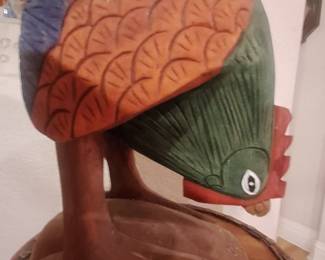 Colorful carved wood chicken