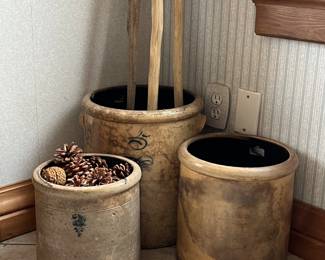19th Century Stoneware Butter Churn Crocks.  Salt Glazed