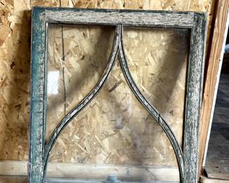 Antique gothic arched glass window with distressed finish