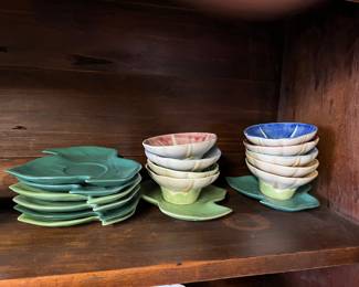 Vintage Flower Lotus Cups and Leaf Saucers