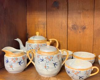 Vintage Japanese lusterware tea set.  Hand painted in Japan mid 20th century 