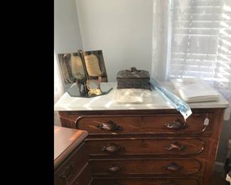 Victorian marble topped dresser and another small table top chest for trinkets!