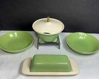 MID CENTURY MODERN SALEM "MAPLE LEAF" AVOCADO GREEN DINNERWARE
