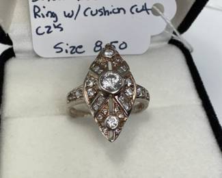 925 SILVER EDUARDIAN RING WITH CUSHION CUT CZ STONES
