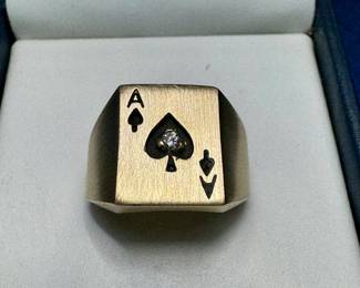 14K GOLD AND DIAMOND ACE OF SPADES RING