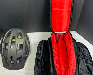 SMITH BRAND CYCLING HELMET AND PANNIER SADDLE BAG