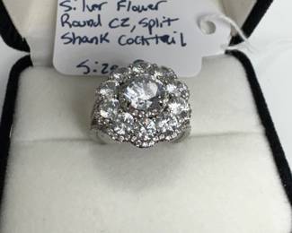 925 STERLING SILVER FLOWER SHAPE SETTING RING WITH ROUND CUT CZ STONES