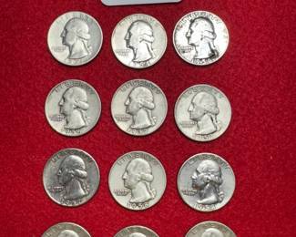 1950'S SILVER US WASHINGTON QUARTERS