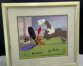 FRAMED TOM AND JERRY, SIGNED BY BILL HANNA AND JOE BARBERA, NUMBERED HANDPAINTED ANIMATION ART CELL.