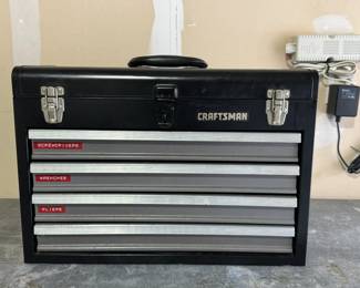 CLASSIC 4 DRAWER AND TOP TRAY CRAFTSMAN TOOL BOX WITH TOOLS.