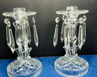 MID CENTURY MODERN CRYSTAL GLASS MANTLE LUSTRE/CANDLE HOLDERS.