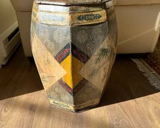 Vintage Chinoiserie Hand Painted Wood Stool