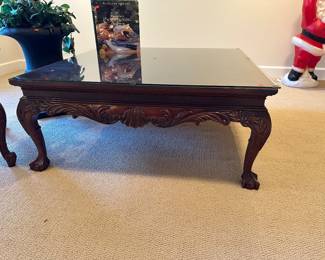 Chippendale Style Mahogany Glass Top Coffee Table