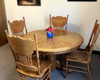 Oak round table $50 - four matching chairs $20/each