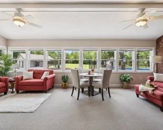 Two matching loveseats, $75/each couch, $100 and matching ottoman $30.  Can be sold separately or as a group.  Backs near windows have some sun fading.  Otherwise in great shape.