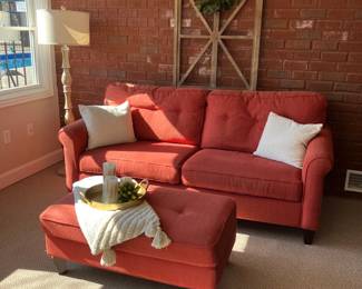 Two matching loveseats, $75/each couch, $100 and matching ottoman $30.  Can be sold separately or as a group.  Backs near windows have some sun fading.  Otherwise in great shape.