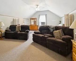 Matching reclining loveseats with center console storage.  Overstuffed and comfy. Selling independently or as a group. $200 each