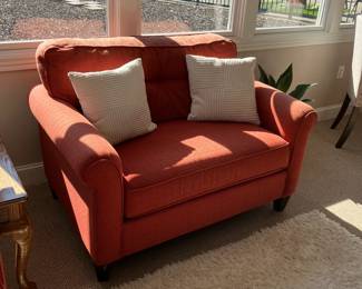 Two matching loveseats, $75/each couch, $100 and matching ottoman $30.  Can be sold separately or as a group.  Backs near windows have some sun fading.  Otherwise in great shape.