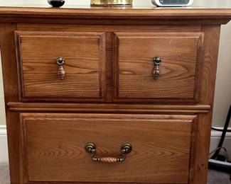 Oak bedside stand with two drawer storage $75