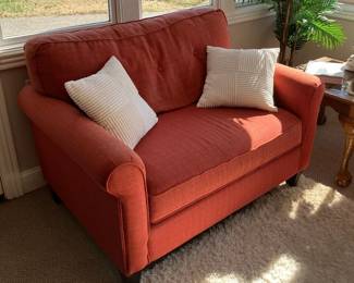 Two matching loveseats, $75/each couch, $100 and matching ottoman $30.  Can be sold separately or as a group.  Backs near windows have some sun fading.  Otherwise in great shape.