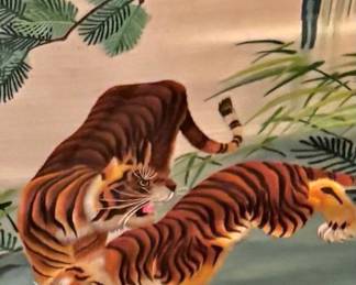 Chinese "Double Tiger Circle" Scroll Painting