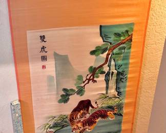 Chinese "Double Tiger Circle" Scroll Painting
