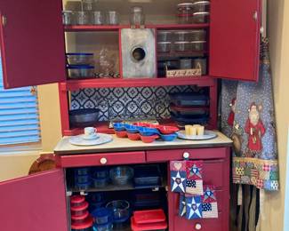 Early 20th Century Red Painted Hoosier Cabinet