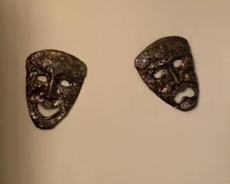 Bronze Tone Hammered Metal Theatrical Masks