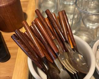 Mid Century Acrylic Flatware with Rosewood Handles