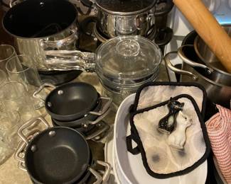 Selection of Pots & Pans, Pyrex Flameware Clear Glass Double Boiler