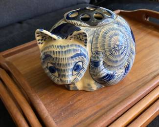 Blue & White Ceramic Cat Potpourri Sachet Pot