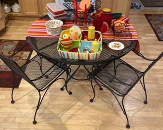 Black Wrought Iron Patio Table with 2 Chairs