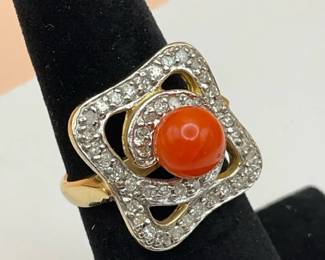 14K Diamond Coral Ring