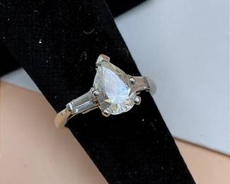 14K White Topaz Engagement Ring 